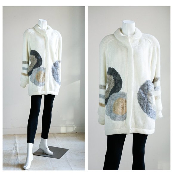 Vintage Geometric Print Earth Tone Sweater Coat